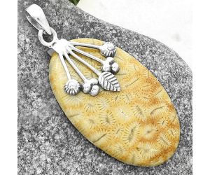 Natural Ant Fossil Coral Pendant SDP118175 P-1647, 24x38 mm