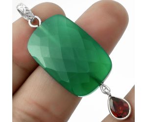 Faceted Natural Green Onyx & Garnet Pendant SDP118502 P-1098, 19x29 mm