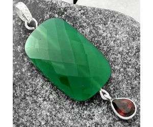 Faceted Natural Green Onyx & Garnet Pendant SDP118502 P-1098, 19x29 mm