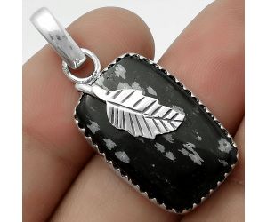 Leaf - Natural Snow Flake Obsidian Pendant SDP118506 P-1641, 15x23 mm