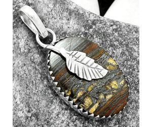 Leaf - Natural Iron Tiger Eye Pendant SDP118516 P-1641, 17x24 mm