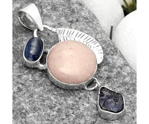 Pink Scolecite, Blue Kyanite & Blue Sapphire Rough Pendant SDP118774 P-1414, 14x14 mm