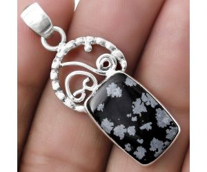 Natural Snow Flake Obsidian Pendant SDP119447 P-1687, 12x18 mm