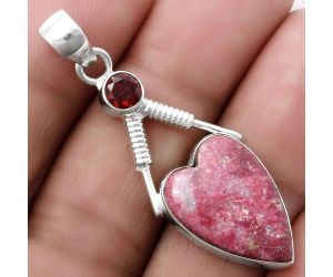 Valentine Gift Heart Pink Thulite - Norway & Garnet Pendant SDP119565 P-1600, 13x19 mm