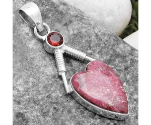 Valentine Gift Heart Pink Thulite - Norway & Garnet Pendant SDP119565 P-1600, 13x19 mm