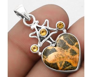 Star - Heart Moroccan Yellow Jacket Jasper & Citrine Pendant SDP120406 P-1095, 16x16 mm