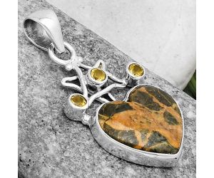 Star - Heart Moroccan Yellow Jacket Jasper & Citrine Pendant SDP120406 P-1095, 16x16 mm