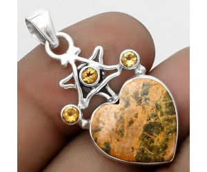 Star - Heart Moroccan Yellow Jacket Jasper & Citrine Pendant SDP120414 P-1095, 16x16 mm