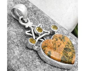 Star - Heart Moroccan Yellow Jacket Jasper & Citrine Pendant SDP120414 P-1095, 16x16 mm