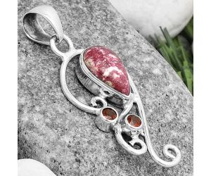 Natural Pink Thulite - Norway & Garnet Pendant SDP120554 P-1039, 8x12 mm