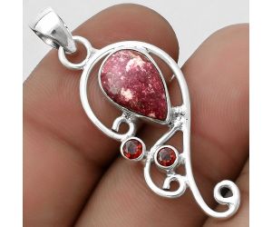 Natural Pink Thulite - Norway & Garnet Pendant SDP120561 P-1039, 8x12 mm