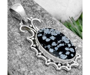 Natural Snow Flake Obsidian Pendant SDP120686 P-1249, 13x19 mm