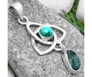 Celtic Aqua Apatite Rough & Turquoise Magnesite Pendant SDP120734 P-1628, 5x10 mm