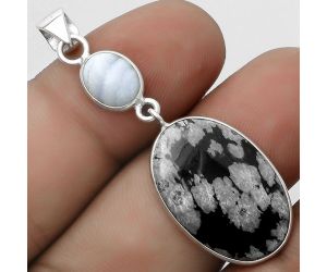 Snow Flake Obsidian & Blue Lace Agate Pendant SDP120792 P-1098, 15x23 mm