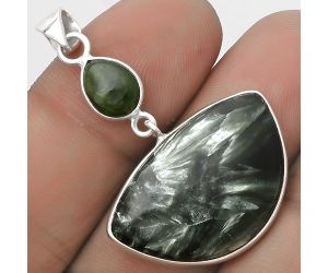 Russian Seraphinite & Chrome Chalcedony Pendant SDP120814 P-1098, 18x28 mm