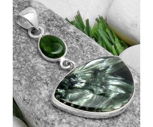 Russian Seraphinite & Chrome Chalcedony Pendant SDP120814 P-1098, 18x28 mm