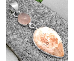 Orange Scolecite - India & Rose Quartz Pendant SDP120851 P-1098, 18x22 mm