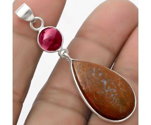 Natural Red Moss Agate & Garnet Pendant SDP120855 P-1098, 15x25 mm