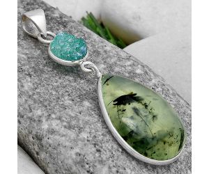 Natural Prehnite & Green Druzy Pendant SDP120857 P-1098, 18x25 mm