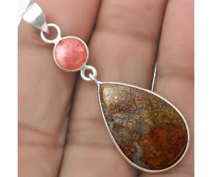 Natural Red Moss Agate & Rhodochrosite Argentina Pendant SDP120864 P-1098, 15x24 mm