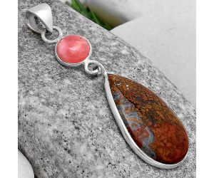 Natural Red Moss Agate & Rhodochrosite Argentina Pendant SDP120864 P-1098, 15x24 mm