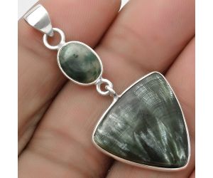 Russian Seraphinite & Larsonite Jasper Pendant SDP120865 P-1098, 20x20 mm