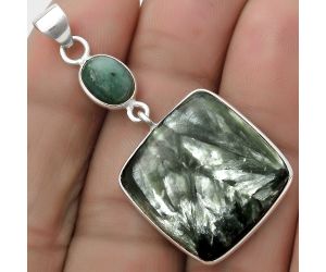 Russian Seraphinite & Larsonite Jasper Pendant SDP120868 P-1098, 21x21 mm