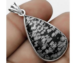 Natural Snow Flake Obsidian Pendant SDP122793 P-1001, 18x31 mm