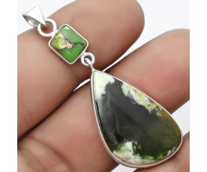 Chrome Chalcedony & Copper Green Turquoise Pendant SDP124188 P-1098, 17x28 mm