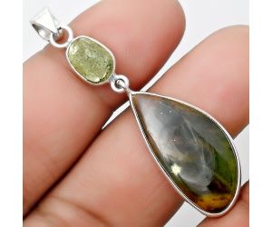 Natural Chrome Chalcedony & Green Kyanite Rough Pendant SDP126357 P-1098, 13x27 mm