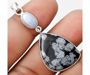 Natural Snow Flake Obsidian & Angelite Pendant SDP126395 P-1098, 19x25 mm