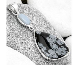 Natural Snow Flake Obsidian & Angelite Pendant SDP126395 P-1098, 19x25 mm