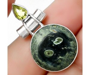 Natural Star Galaxy Jasper & Peridot Pendant SDP126755 P-1159, 18x18 mm