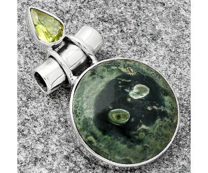 Natural Star Galaxy Jasper & Peridot Pendant SDP126755 P-1159, 18x18 mm