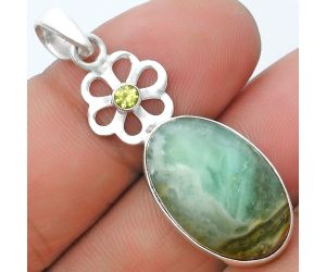 Natural Green Lace Agate & Peridot Pendant SDP127192 P-1634, 13x21 mm