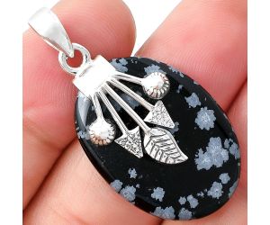 Natural Snow Flake Obsidian Pendant SDP127564 P-1647, 20x28 mm