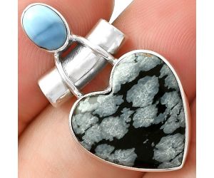 Valentine Gift Heart Snow Flake Obsidian & Owyhee Opal Pendant SDP127808 P-1159, 16x16 mm