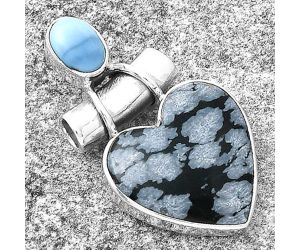 Valentine Gift Heart Snow Flake Obsidian & Owyhee Opal Pendant SDP127808 P-1159, 16x16 mm