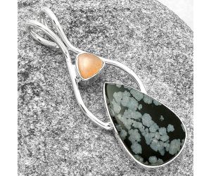 Snow Flake Obsidian & Peach Moonstone Pendant SDP128198 P-1038, 13x22 mm