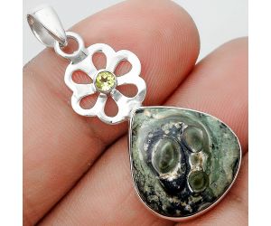 Natural Star Galaxy Jasper & Peridot Pendant SDP128950 P-1634, 17x18 mm