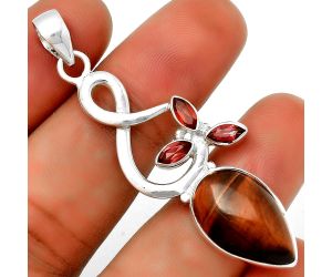 Natural Red Tiger Eye & Garnet Pendant SDP131853 P-1118, 12x19 mm