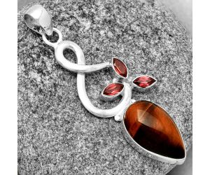 Natural Red Tiger Eye & Garnet Pendant SDP131853 P-1118, 12x19 mm