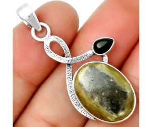 Australian Prehnite & Black Onyx Pendant SDP132011 P-1111, 14x19 mm