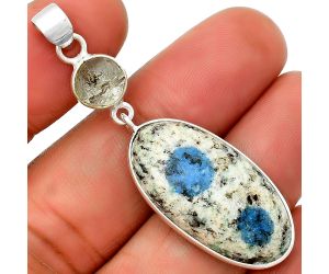 K2 Blue - Azurite In Quartz & Aquamarine Rough Pendant SDP133749 P-1098, 15x28 mm