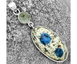 K2 Blue - Azurite In Quartz & Aquamarine Rough Pendant SDP133749 P-1098, 15x28 mm