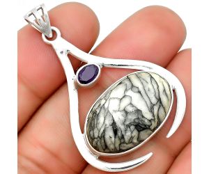 Natural Pinolith Stone & Amethyst Pendant SDP134002 P-1057, 15x23 mm