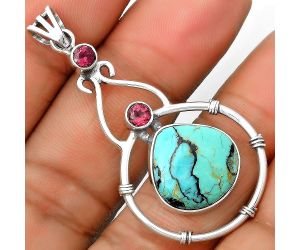 Lucky Charm Tibetan Turquoise & Garnet Pendant SDP135206 P-1075, 16x16 mm