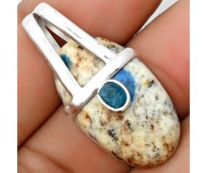 K2 Blue - Azurite In Quartz & Neon Blue Apatite Rough Pendant SDP135439 P-1563, 16x28 mm