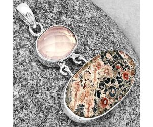 Leopard Skin Jasper and Rose Quartz Pendant SDP136791 P-1109, 14x26 mm