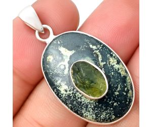 Star Galaxy Jasper and Peridot Rough Pendant SDP137795 P-1323, 19x27 mm